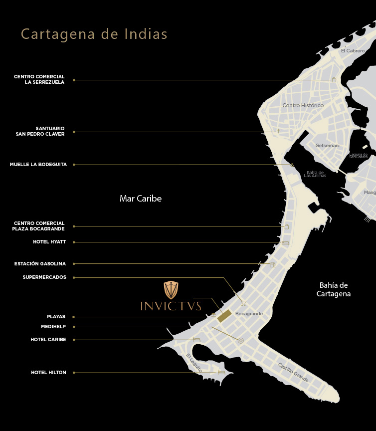 Mapa de ubicación de INVICTVS en Bocagrande, Cartagena